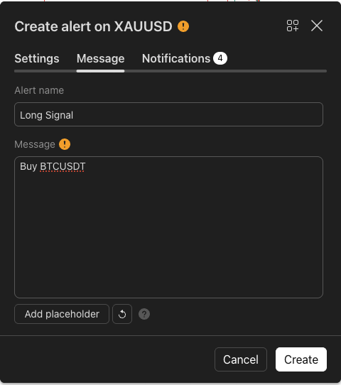 Message field in TradingView alert
